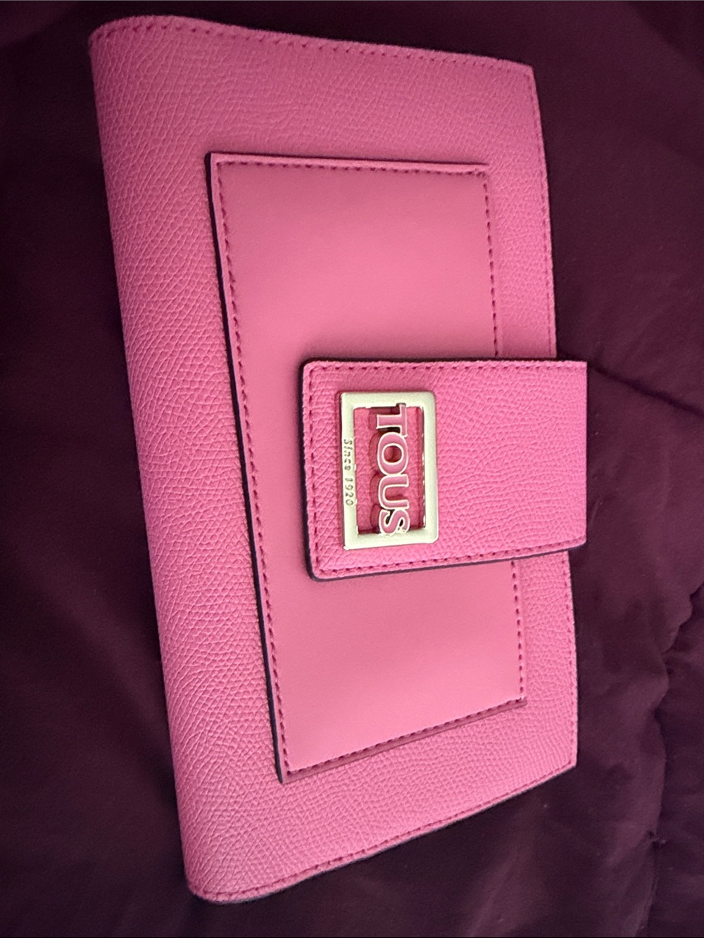 Tous Pink Leather Snap-Closure Wallet with Logo Plaque
